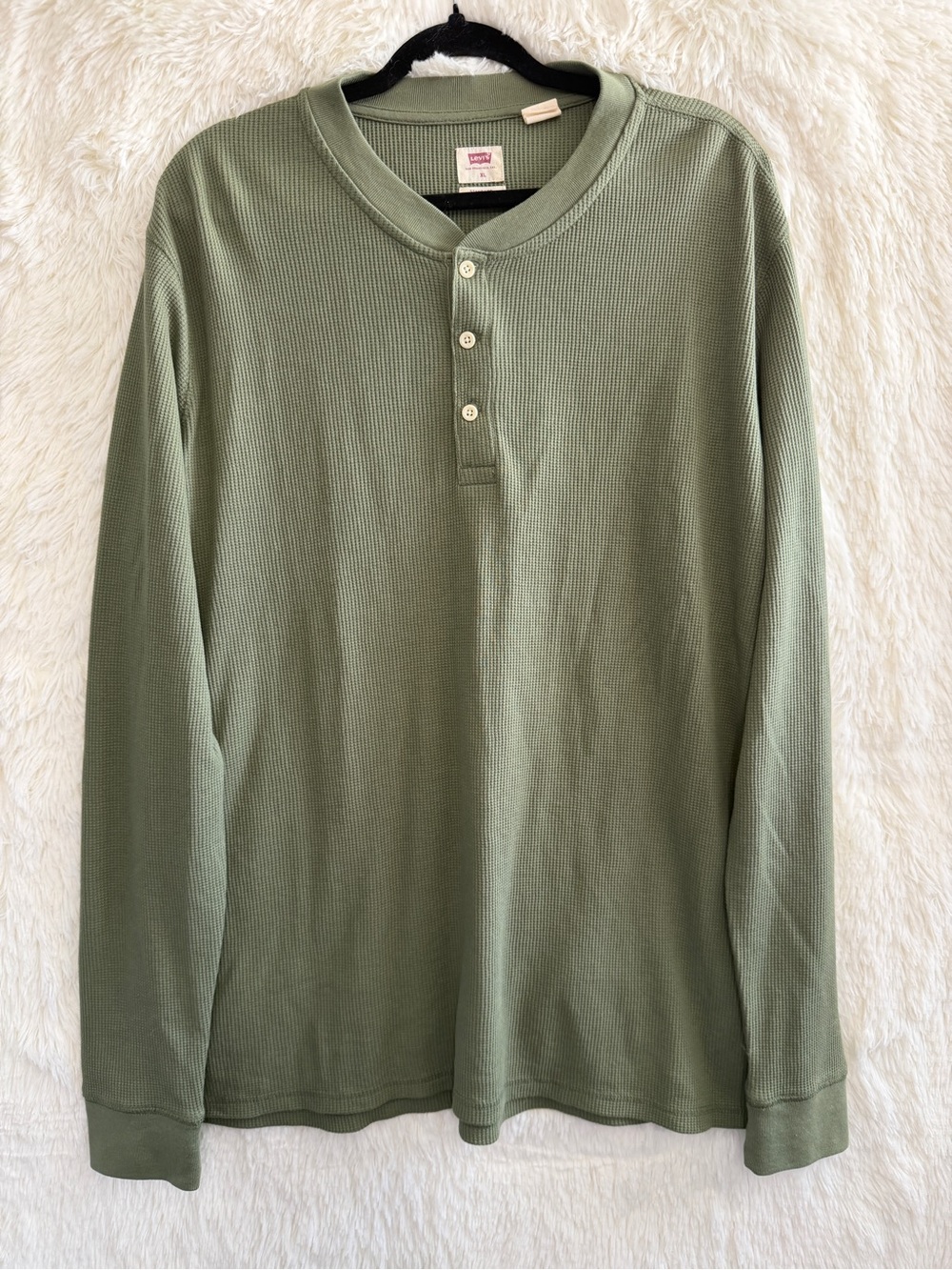 Levi's Mens Long Sleeve Thermal Waffle Knit Henley Tee XL Olive Green Outdoors